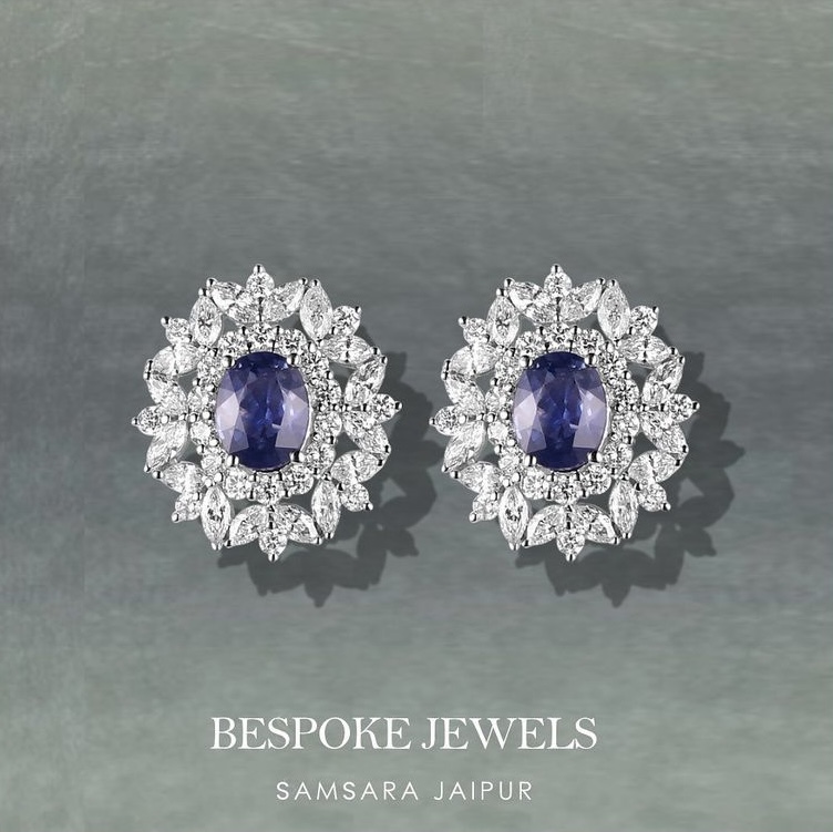 Blue Sapphires & diamond earrings